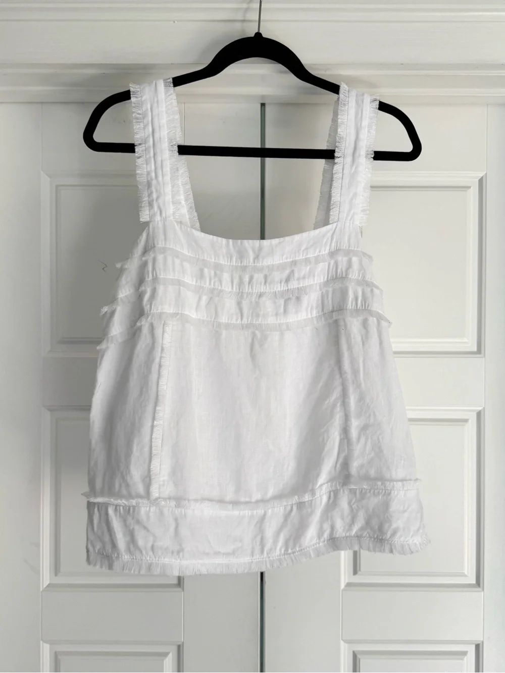 J. Crew Linen White Fringe Trim Tank, size 12